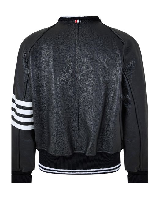 Thom Browne Black Versatile Leather Varsity Jacket for men