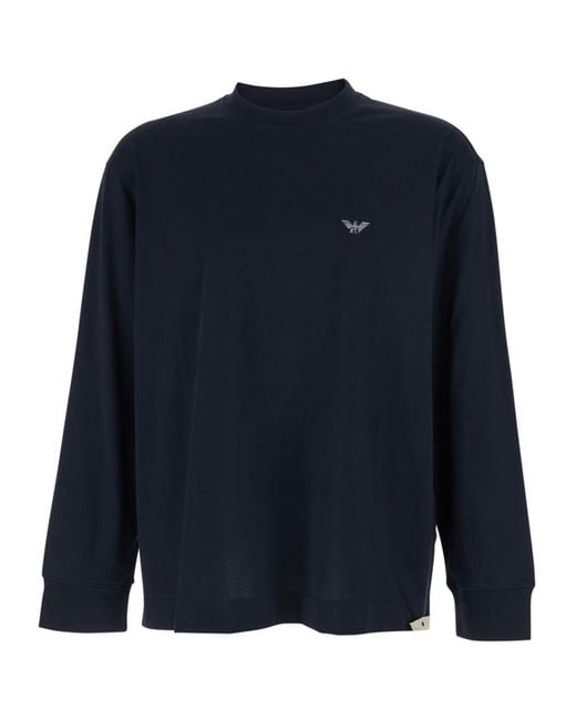 Emporio Armani Blue Logo Embroidered Crewneck Sweatshirt for men