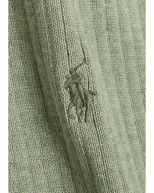 Polo Ralph Lauren Green Logo-Embroidered Ribbed Cotton-Knit T-Shirt for men