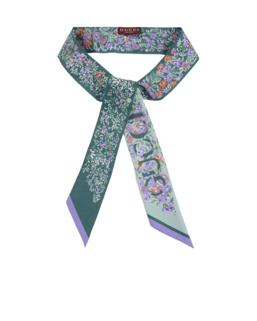 Gucci Blue Printed Silk Twill Ribbon