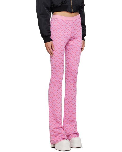 Versace Pink La Greca Pattern High-Waist Flared Pants