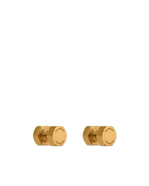 Balenciaga Metallic Garage Logo Engraved Earrings for men
