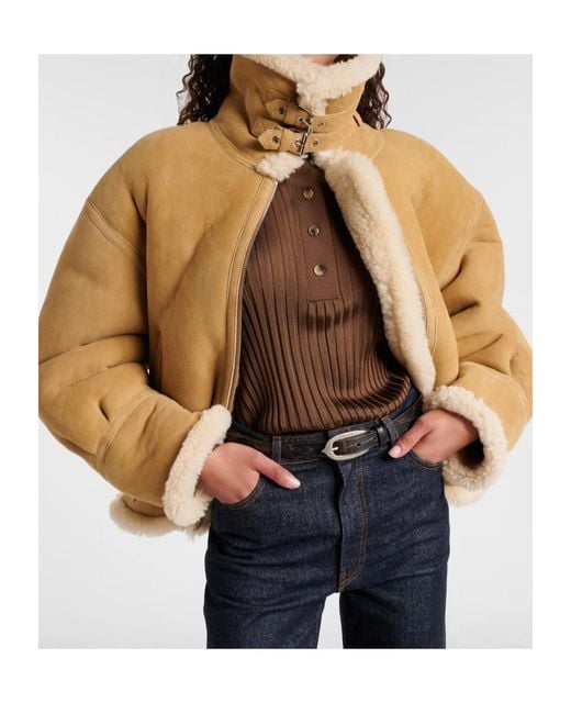Nour Hammour Brown Portia Shearling-Lined Suede Jacket