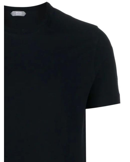 Zanone Black Short-Sleeved Straight-Hem Crewneck T-Shirt for men