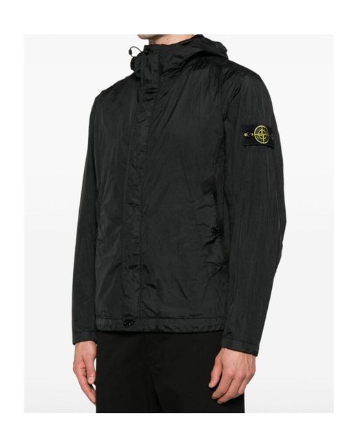 Stone Island Black Compass-Badge Hooded Jacket for men