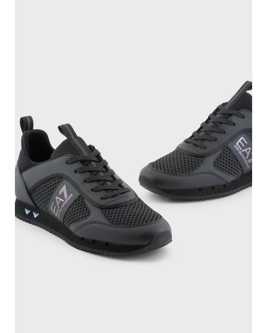 EA7 Black Logo-Print Panelled-Design Sneakers for men