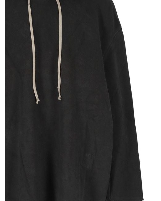 Rick Owens Black Drawstring Raw-Cut Hoodie for men