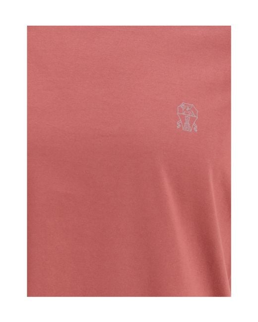 Brunello Cucinelli Red Logo Printed Crewneck T-Shirt for men
