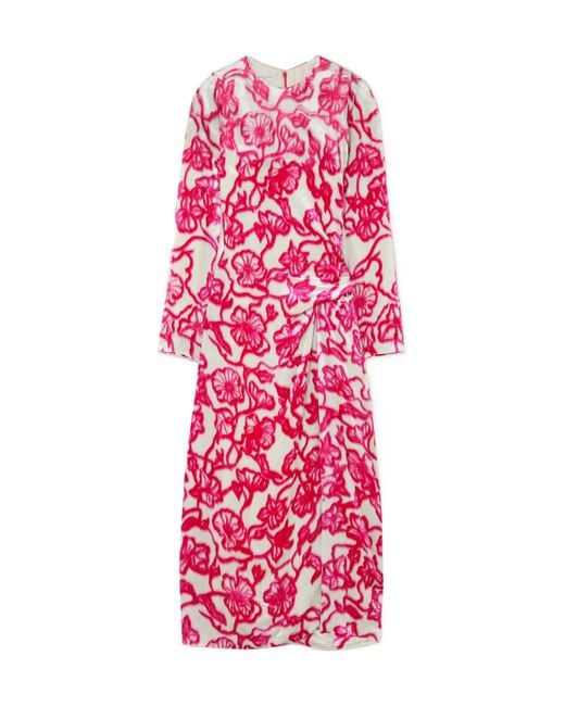 Dries Van Noten Red Pleated Print Dress