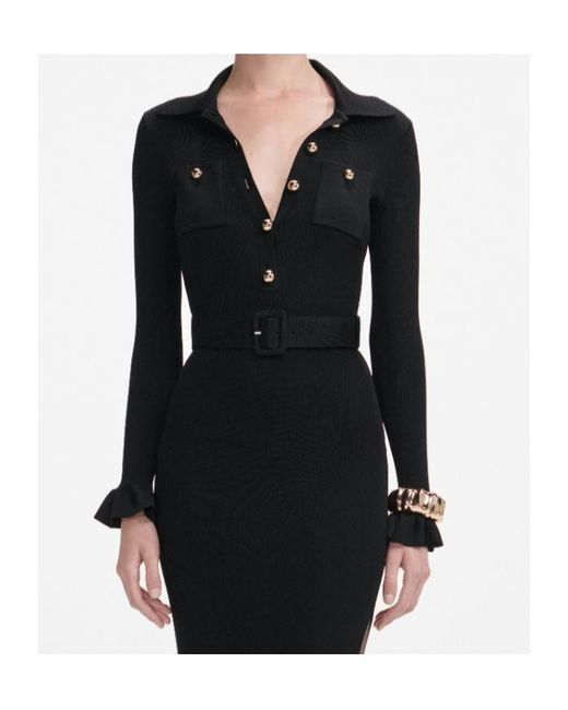 Self-Portrait Black Ribbed Maxi Dress