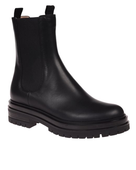 Gianvito Rossi Black Round-Toe Slip-On Combat Boots