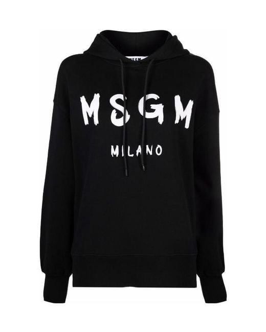MSGM Black Logo Printed Drawstring Hoodie