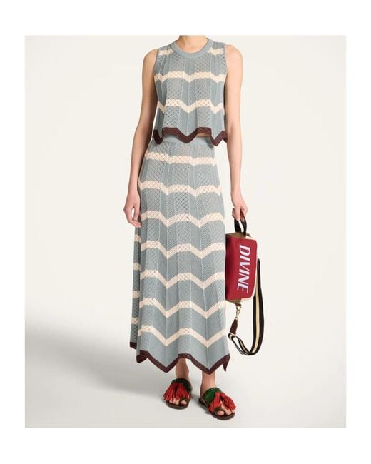 LaDoubleJ Blue Chevron-Knit Midi Skirt