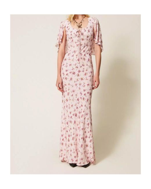 Twinset Pink Long Floral Print Dress