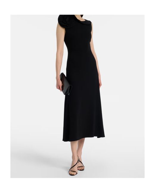 Roland Mouret Black Floral-Appliqué Crêpe Midi Dress