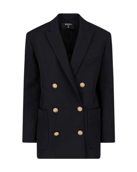 Balmain Blue Double-Breasted Tailored Blazer