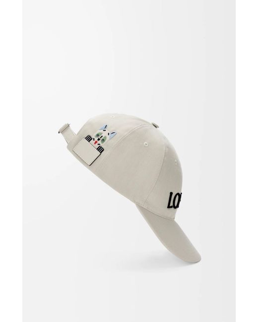 Loewe White Futurist Cat Embroidered Baseball Cap