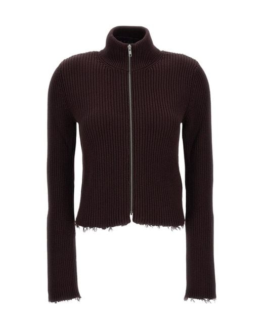 MM6 by Maison Margiela Black Knitted Distressed Zip-Up Cardigan