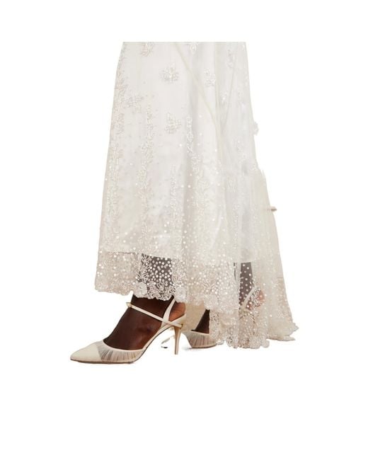 JENNIFER CHAMANDI White Leather-Trimmed Lace Pumps