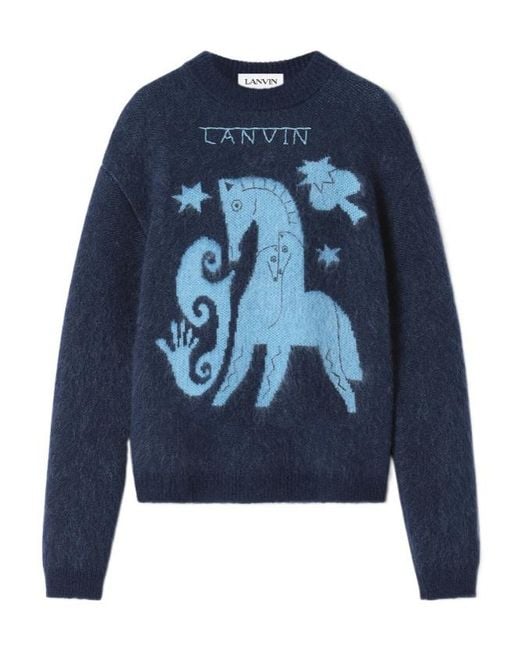 Lanvin Blue Horse Jacquard Jumper for men