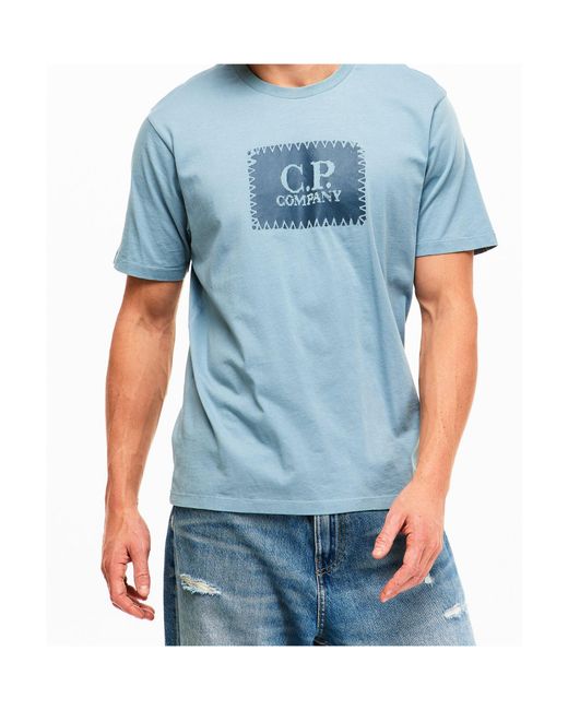 C P Company Blue Logo Crew-Neck T-Shirt for men