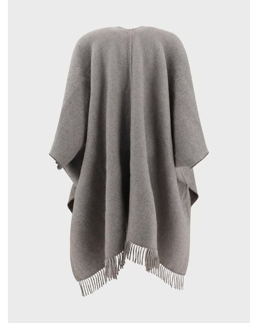 Brunello Cucinelli Gray Reversible Fringed-Edge Poncho