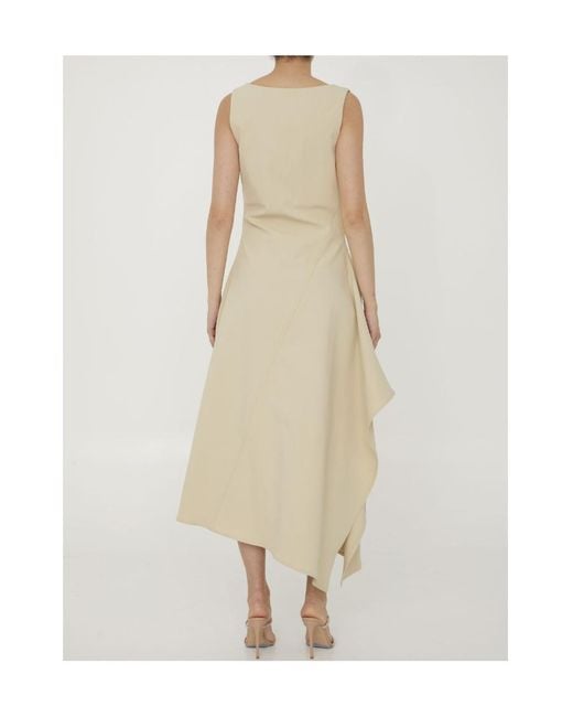 Bottega Veneta Natural Asymmetrical Designed Midi Dress