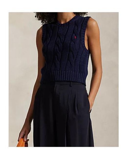 Polo Ralph Lauren Blue Cable-Knit Cropped Vest
