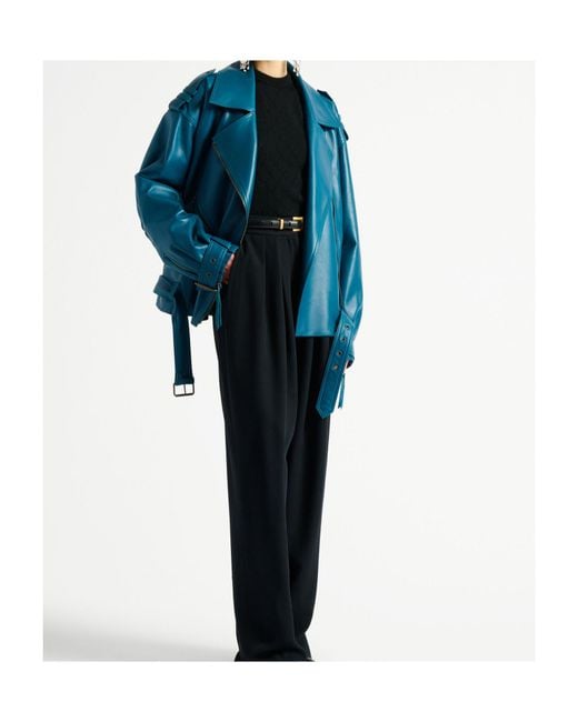 Balmain Blue Lambskin Biker Jacket