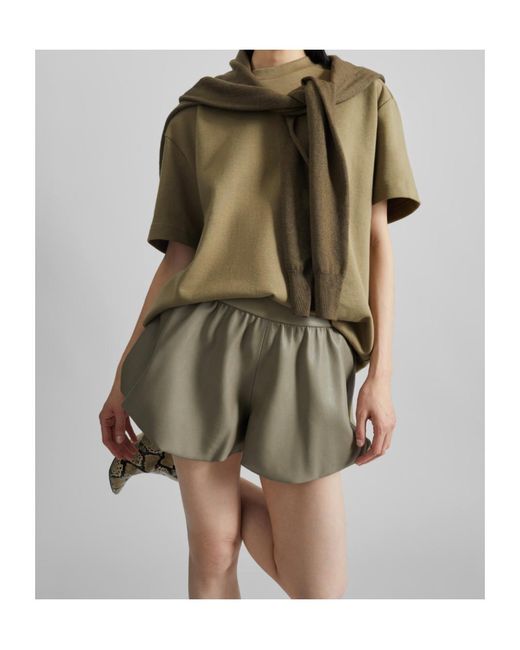 Frankie Shop Green Alina Faux Leather Bubble Hem Shorts