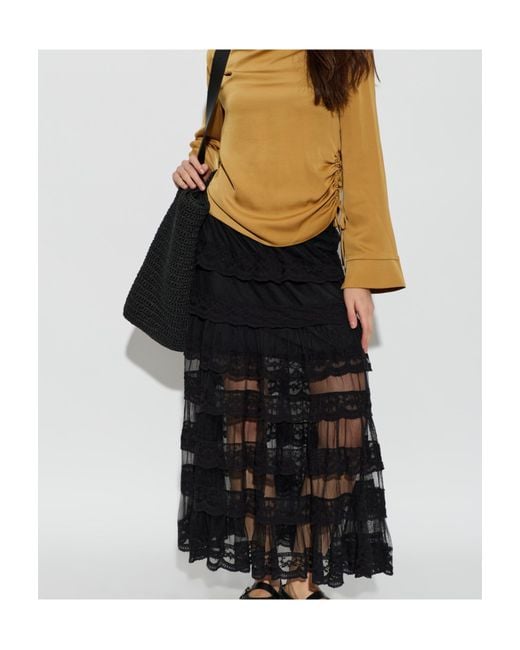 AllSaints Black Elastic Waist Midi Skirt