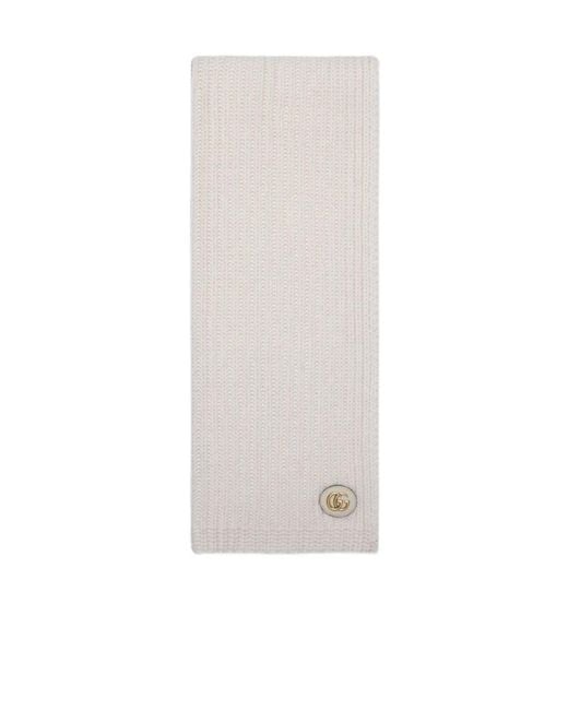 Gucci White Logo Patch Knit Scarf