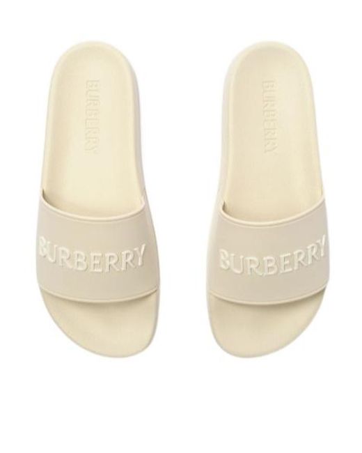 Burberry White Logo Slides
