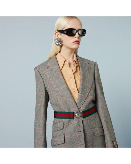 Gucci Gray Checked Tailored Jacket