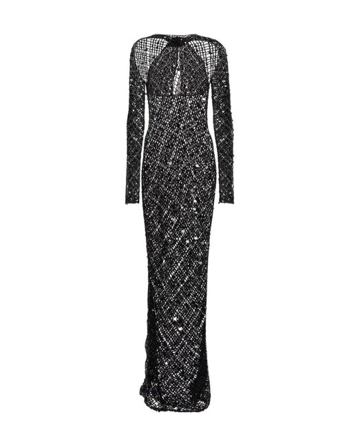 Coperni Black Shimmery Decorative Crochet Dress