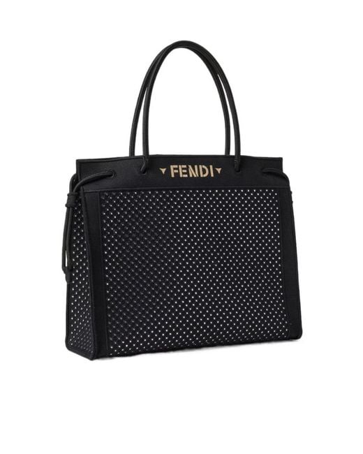 Fendi Black Magic Shopper Large Embroidered Fabric Shopper With Mirrors