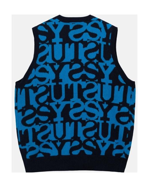 Stussy Blue V-Neck Sweater for men