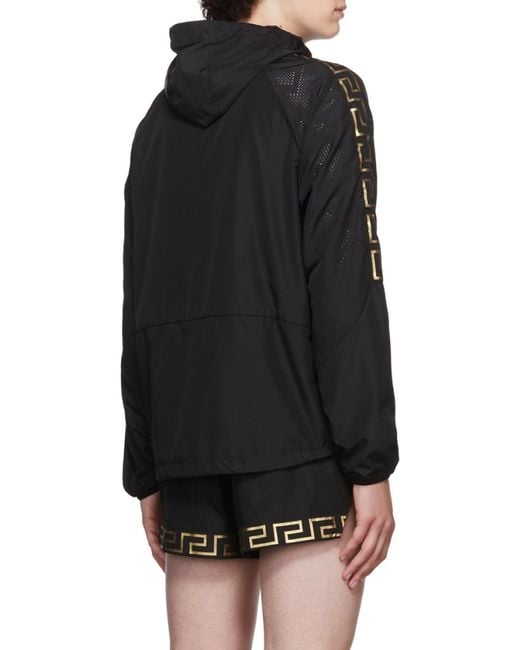 Versace Black La Greca-Print Zip-Fastening Hoodie for men
