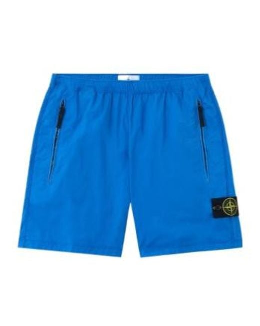 Stone Island Blue Compass Logo-Patch Shorts for men