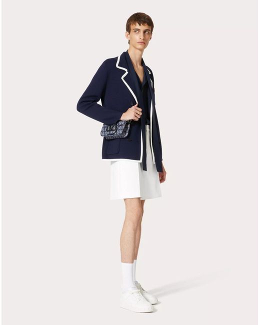 Valentino Blue Vgold Double-Breasted Straight Hem Jacket for men
