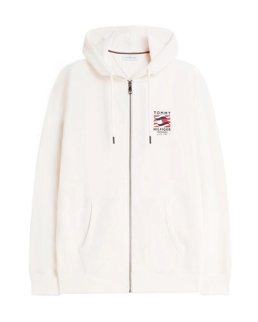 Tommy Hilfiger White Flag Embroidery French Terry Zip-Thru Hoody for men