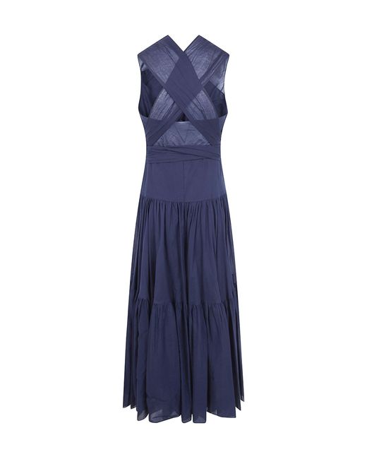 Aspesi Blue Halter-Neck Tiered Maxi Dress