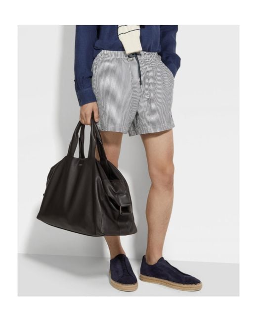 Zegna Gray Striped Swim Trunks for men