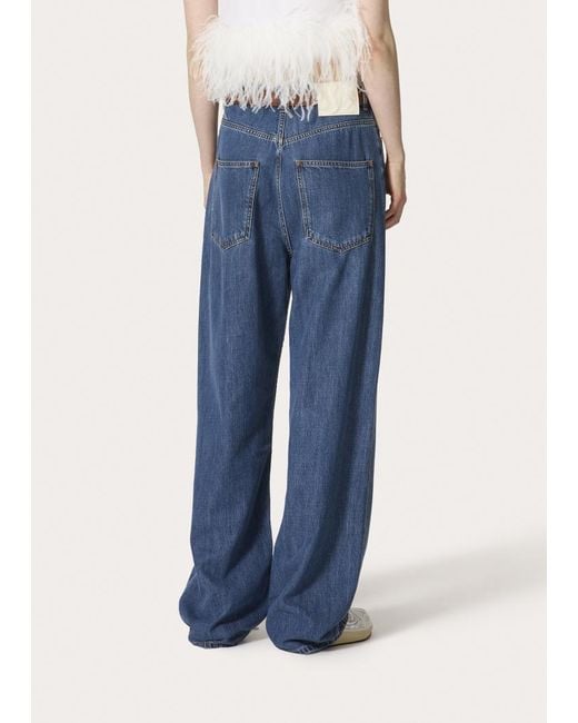 Valentino Blue Logo Patch Straight Leg Jeans