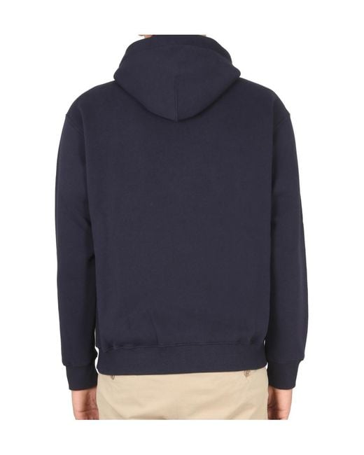 Aspesi Blue Drawstring Long-Sleeved Hoodie for men