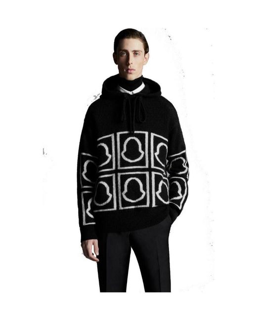 Moncler Black Logo-Intarsia Knitted Hoodie for men