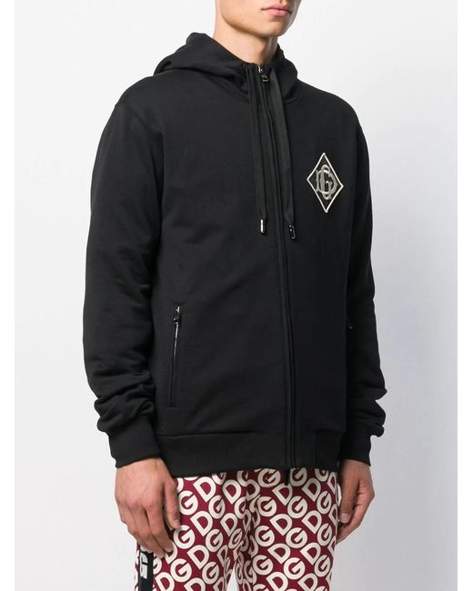 Dolce & Gabbana Black Embroidered Logo Zip-Up Hoodie for men
