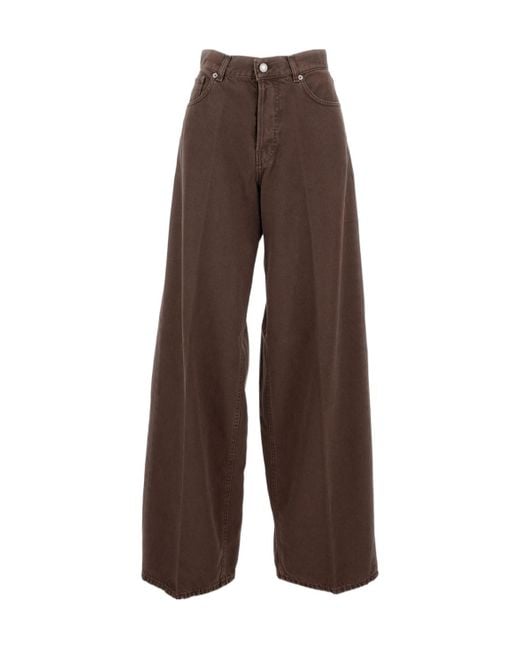 Haikure Brown Denim Trousers With Belt Loops
