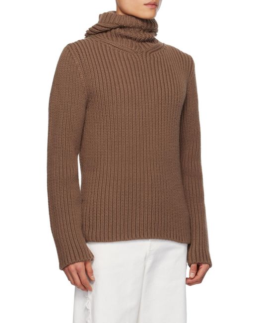 Lanvin Brown Long Sleeved Hooded Knitted Jumper for men