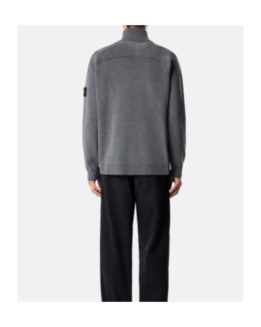 Stone Island Gray High-Neck Zipped Knit Cardigan for men